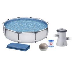 Rackhams 5 in 1 Steel Pro 10FT Frame Swimming Pool With Filter Pump, Cover And Chlorine Dispenser