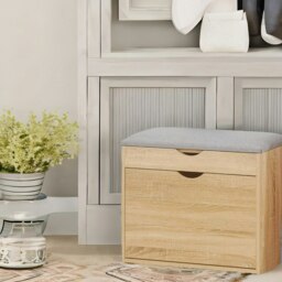 Rackhams Shoe Storage Bench With Cushioned Seat and Hidden Storage Natural Brown - thumbnail 3