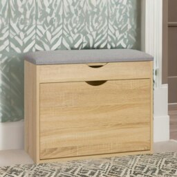Rackhams Shoe Storage Bench With Cushioned Seat and Hidden Storage Natural Brown - thumbnail 5