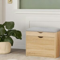 Rackhams Shoe Storage Bench With Cushioned Seat and Hidden Storage Natural Brown - thumbnail 4
