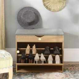 Rackhams Shoe Storage Bench With Cushioned Seat and Hidden Storage Natural Brown - thumbnail 2