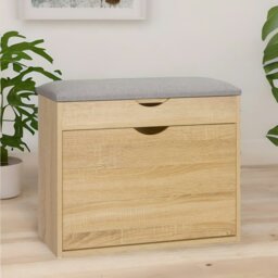 Rackhams Shoe Storage Bench With Cushioned Seat and Hidden Storage Natural Brown