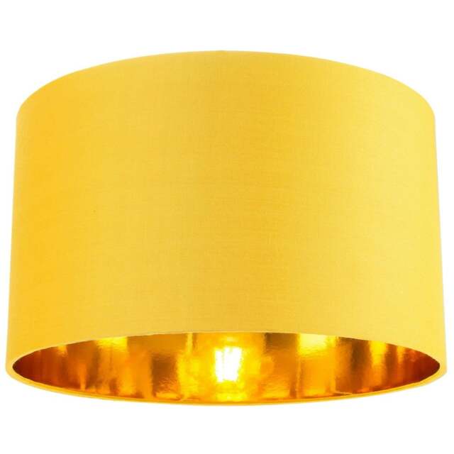 "Rackhams Contemporary Ochre Cotton 14"" Table/Pendant Lamp Shade with Shiny Gold Inner" - image 1