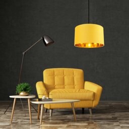 "Rackhams Contemporary Ochre Cotton 14"" Table/Pendant Lamp Shade with Shiny Gold Inner" - thumbnail 5