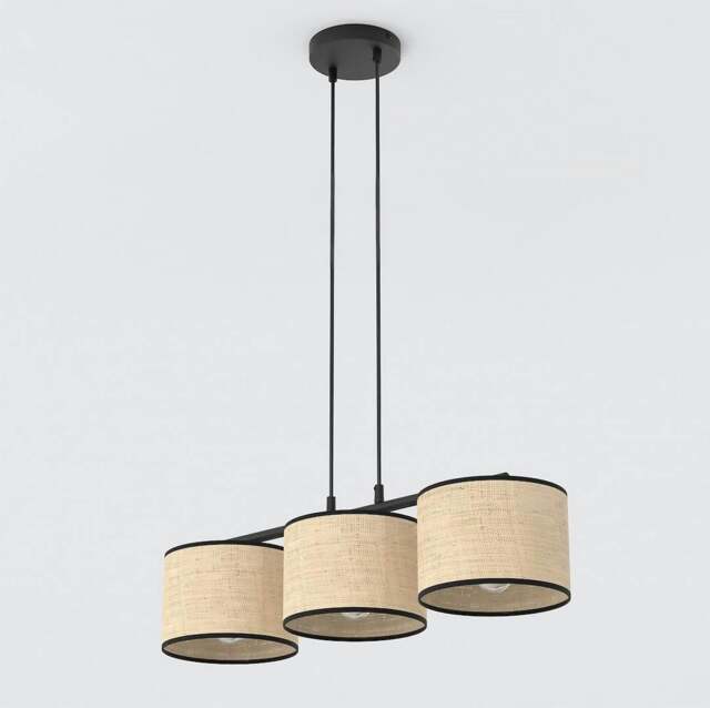 Rackhams ECO Pendant Lamp 3 x E27 Black / Rattan - image 1