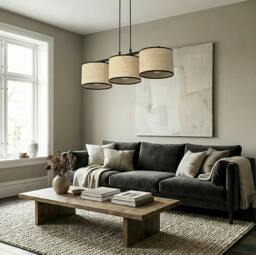Rackhams ECO Pendant Lamp 3 x E27 Black / Rattan - thumbnail 2