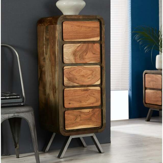 Rackhams Aaron Metal & Wood Tallboy Chest - Chest of Drawer - Brown - Wooden - image 1