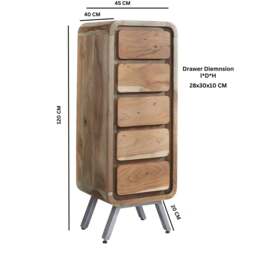 Rackhams Aaron Metal & Wood Tallboy Chest - Chest of Drawer - Brown - Wooden - thumbnail 5