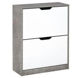 Rackhams Two Drawer Shoe Cabinet Home Storage Organiser w/ Groove Handles Adjustable Shelves Modern Boxy Rack Hallway Bedroom Furniture - Grey and White - thumbnail 1