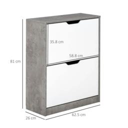 Rackhams Two Drawer Shoe Cabinet Home Storage Organiser w/ Groove Handles Adjustable Shelves Modern Boxy Rack Hallway Bedroom Furniture - Grey and White - thumbnail 3
