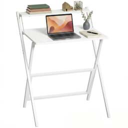 Rackhams 70 cm Folding Computer Desk for Small Spaces Bedroom, White - thumbnail 2