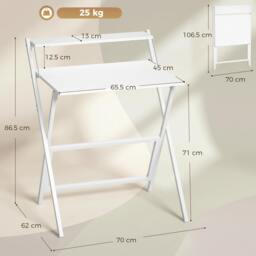 Rackhams 70 cm Folding Computer Desk for Small Spaces Bedroom, White - thumbnail 3