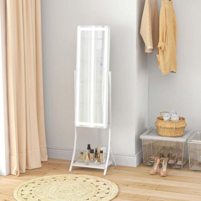 Rackhams LED Lighted Full Length Mirror, Floor Standing Mirror with Storage Shelf - image 1