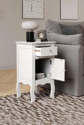 Rackhams Wooden Bedside Side Table Nightstand with Drawer - White - thumbnail 2