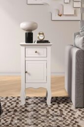 Rackhams Wooden Bedside Side Table Nightstand with Drawer - White - thumbnail 4