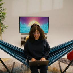 Rackhams Double Cotton Hammock with Stand (250cm) - Blue Lagoon - thumbnail 4