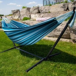 Rackhams Double Cotton Hammock with Stand (250cm) - Blue Lagoon - thumbnail 3