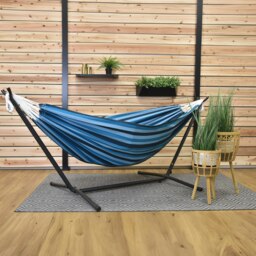Rackhams Double Cotton Hammock with Stand (250cm) - Blue Lagoon - thumbnail 2