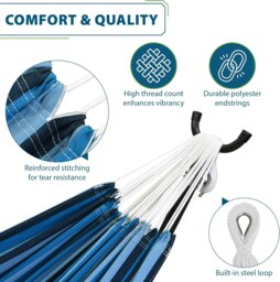 Rackhams Double Cotton Hammock with Stand (250cm) - Blue Lagoon - thumbnail 5
