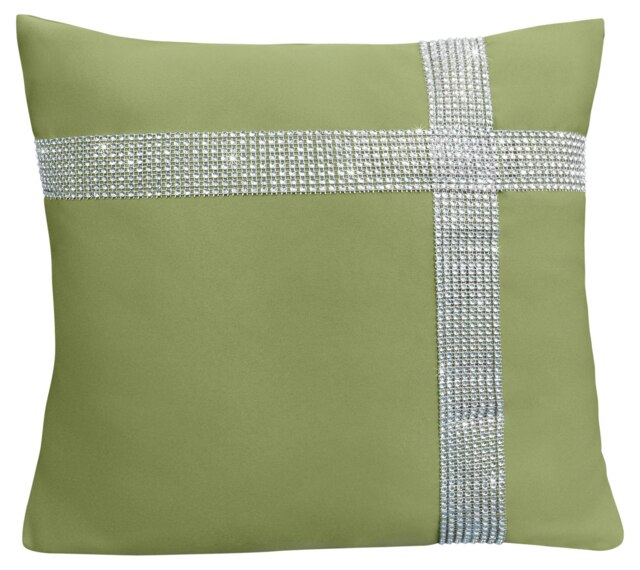 Rackhams Diamonte Detail Soft Touch Matte Fabric Scatter Cushion - 43cm x 43cm - Green - image 1