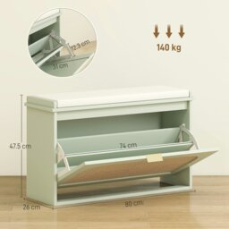 Rackhams Boho Shoe Bench with Padded Seat and Flip-Drawer, Light Green - Light Green - MDF, Particle Board, Polyester, Sponge - 1 - thumbnail 6