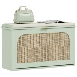 Rackhams Boho Shoe Bench with Padded Seat and Flip-Drawer, Light Green - Light Green - MDF, Particle Board, Polyester, Sponge - 1 - thumbnail 2