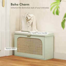 Rackhams Boho Shoe Bench with Padded Seat and Flip-Drawer, Light Green - Light Green - MDF, Particle Board, Polyester, Sponge - 1 - thumbnail 4