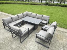 Rackhams 11 Seater Aluminium Outdoor Garden Furniture Set with Corner Sofa, Rising Dining Table, Footstool & 3 Chairs - Grey - thumbnail 1