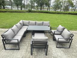 Rackhams 11 Seater Aluminium Outdoor Garden Furniture Set with Corner Sofa, Rising Dining Table, Footstool & 3 Chairs - Grey - thumbnail 2