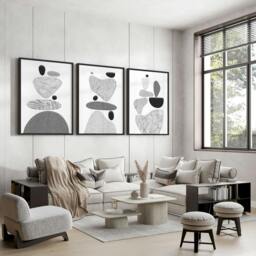 Rackhams Contemporary Artwork For Living Room - Set of 3 wall art prints - 16 x 22 inches / 40.65 cm x 56 cm - Polyester Canvas 260 gsm - Canvas wrapped - thumbnail 3