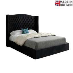 Rackhams Rana Curved Top Winged Upholstered Soft Velvet Bed Frame - Black - Black - Small single - thumbnail 6