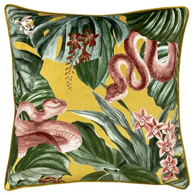 Rackhams Medinilla Tropical Cushion Cover - Mustard Yellow - 43cm x 43cm - Mustard Yellow - 100% Polyester - image 1