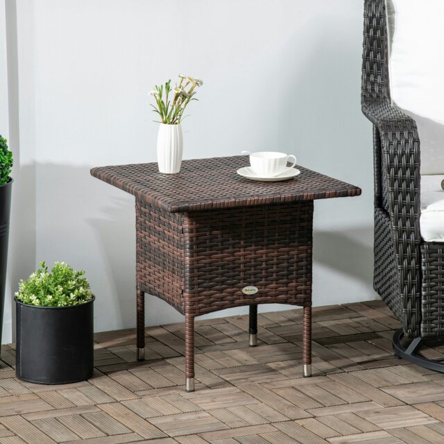 Rackhams PE Rattan Outdoor Coffee Table, Easy Match Rattan Side Table, Black - Brown - image 1
