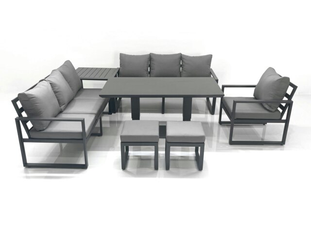 Rackhams Outdoor Garden Furniture Set Aluminium Lounge Sofa Adjustable Rising Lifting Dining Table Sets with 2 Small Footstools Side Table Dark Grey - image 1