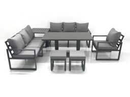 Rackhams Outdoor Garden Furniture Set Aluminium Lounge Sofa Adjustable Rising Lifting Dining Table Sets with 2 Small Footstools Side Table Dark Grey - thumbnail 1