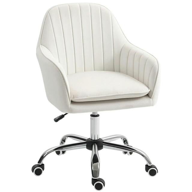 Rackhams Velvet-Feel Office Chair with Adjustable Height and Wheels - Cream White