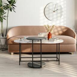Rackhams Modern Cuddle Coffee Tables 2 Piece Nested Table Round w Wheels and Oval Table Metal Legs Office - Retro Grey - thumbnail 1