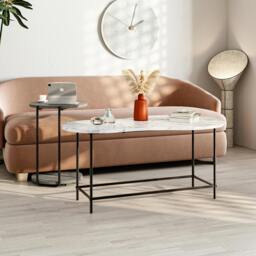 Rackhams Modern Cuddle Coffee Tables 2 Piece Nested Table Round w Wheels and Oval Table Metal Legs Office - Retro Grey - thumbnail 5