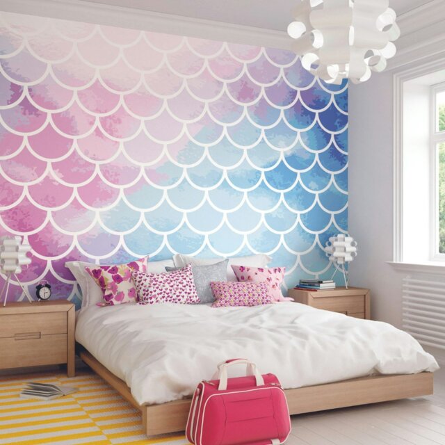 Rackhams Watercolour Mermaid Scales Wall Mural - Large - W350cm x H280cm - image 1