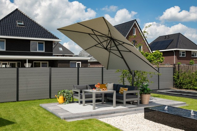 Rackhams Hawaii 300cm x 300cm Square Cantilever Parasol with 90kg Moveable Granite Base - Sand - image 1