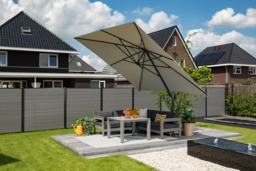 Rackhams Hawaii 300cm x 300cm Square Cantilever Parasol with 90kg Moveable Granite Base - Sand - thumbnail 1