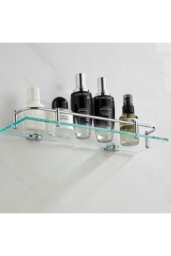 Rackhams 50cm Shelf Tempered Glass 6MM Thick Storage Organizer Wall Mounted Bathroom - Silver - thumbnail 6