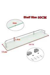 Rackhams 50cm Shelf Tempered Glass 6MM Thick Storage Organizer Wall Mounted Bathroom - Silver - thumbnail 3