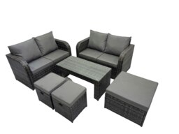 Rackhams 3 Seater Sofa Reclining Chair Coffee Table Set Rattan Garden Outdoor Furniture Set with 3 Stools Dark Grey Mixed - thumbnail 2
