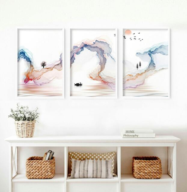 Rackhams Calm artwork Wall Art prints - set of 3 framed prints - 16 x 22 inches / 40.65 cm x 56 cm - Polyester Canvas 260 gsm - Canvas wrapped - image 1