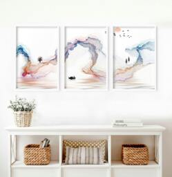 Rackhams Calm artwork Wall Art prints - set of 3 framed prints - 16 x 22 inches / 40.65 cm x 56 cm - Polyester Canvas 260 gsm - Canvas wrapped - thumbnail 1