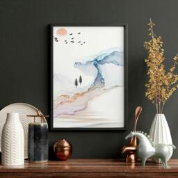 Rackhams Calm artwork Wall Art prints - set of 3 framed prints - 16 x 22 inches / 40.65 cm x 56 cm - Polyester Canvas 260 gsm - Canvas wrapped - thumbnail 4