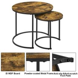 Rackhams Nesting Coffee Tables Set of 2 Round Stacking Sofa Side Tables - 1 - MDF+ Iron - BROWN - thumbnail 5
