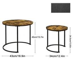 Rackhams Nesting Coffee Tables Set of 2 Round Stacking Sofa Side Tables - 1 - MDF+ Iron - BROWN - thumbnail 4