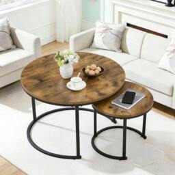 Rackhams Nesting Coffee Tables Set of 2 Round Stacking Sofa Side Tables - 1 - MDF+ Iron - BROWN - thumbnail 2